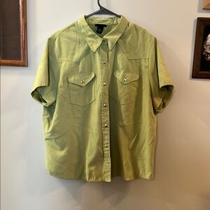 Venezia Lime Green Casual Button Down Shirt Lightweight Cotton